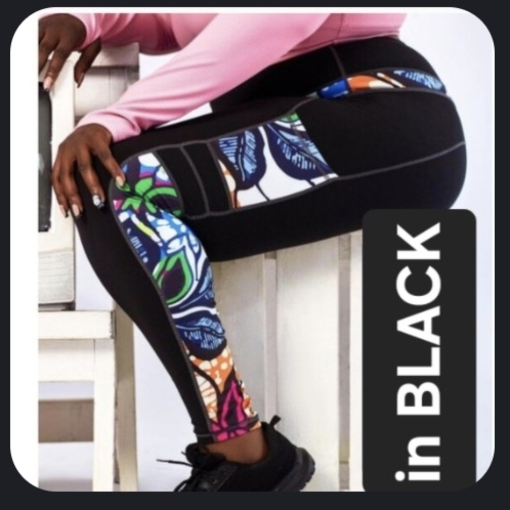 NEW / NWT Hibiscus BodySharp legging ROLFRIQS Black and Floral Althletic